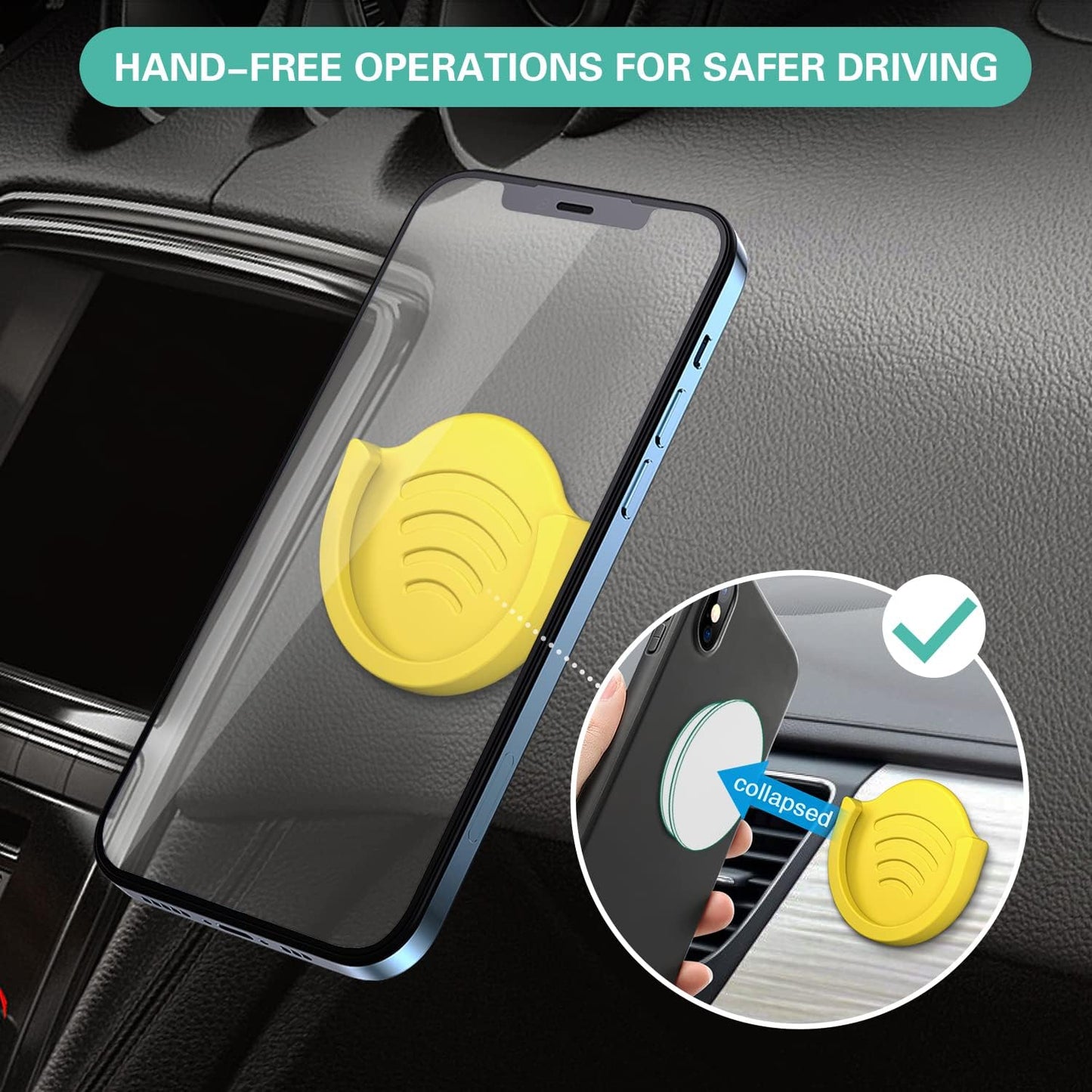 Pop-Tech 2 Pack Car Mount - Silicone Phone Holder with 3M Adhesive | Versatile for Wall, Dashboard, Office - Yellow