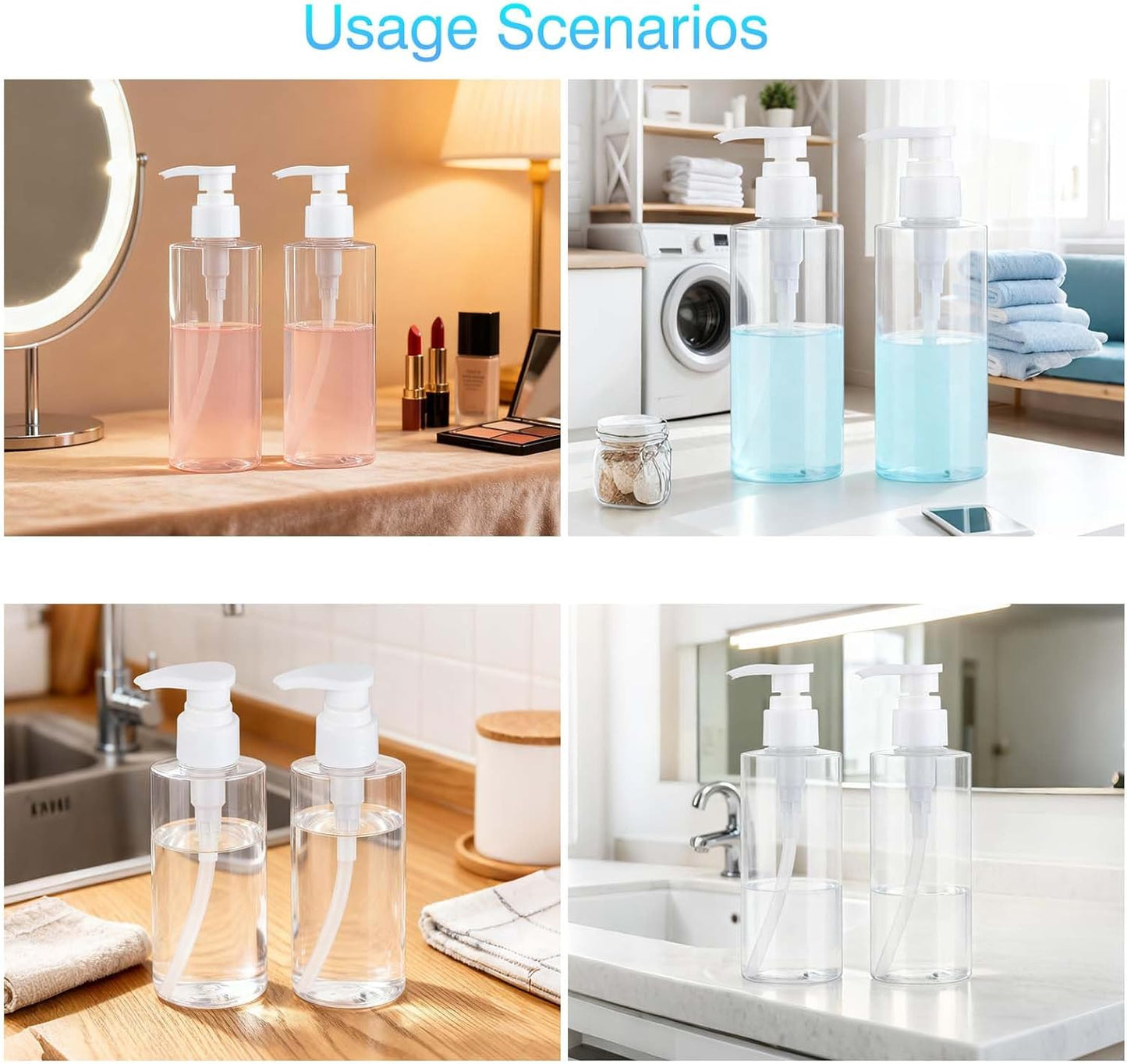 BPA-Free Plastic Pump Bottle Dispenser - Refillable 2-Pack for Shampoo, Lotion & Body Wash | Clear Cylindrical Design