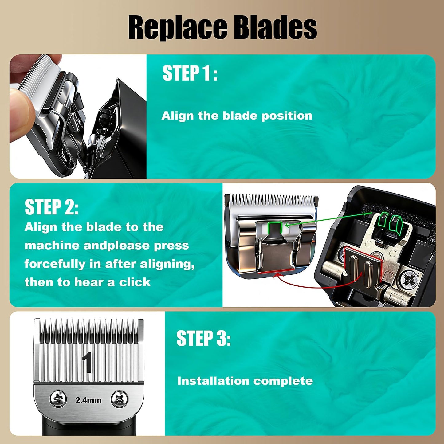 Ruzros Replacement Blades Compatible with Andis AGC,BDC,BGC,MBG Series Clippers Professional Detachable Oster Classic 76/Star-Teq/Power-Teq Clippers Cut Length 3/32-Inch (2.4mm)