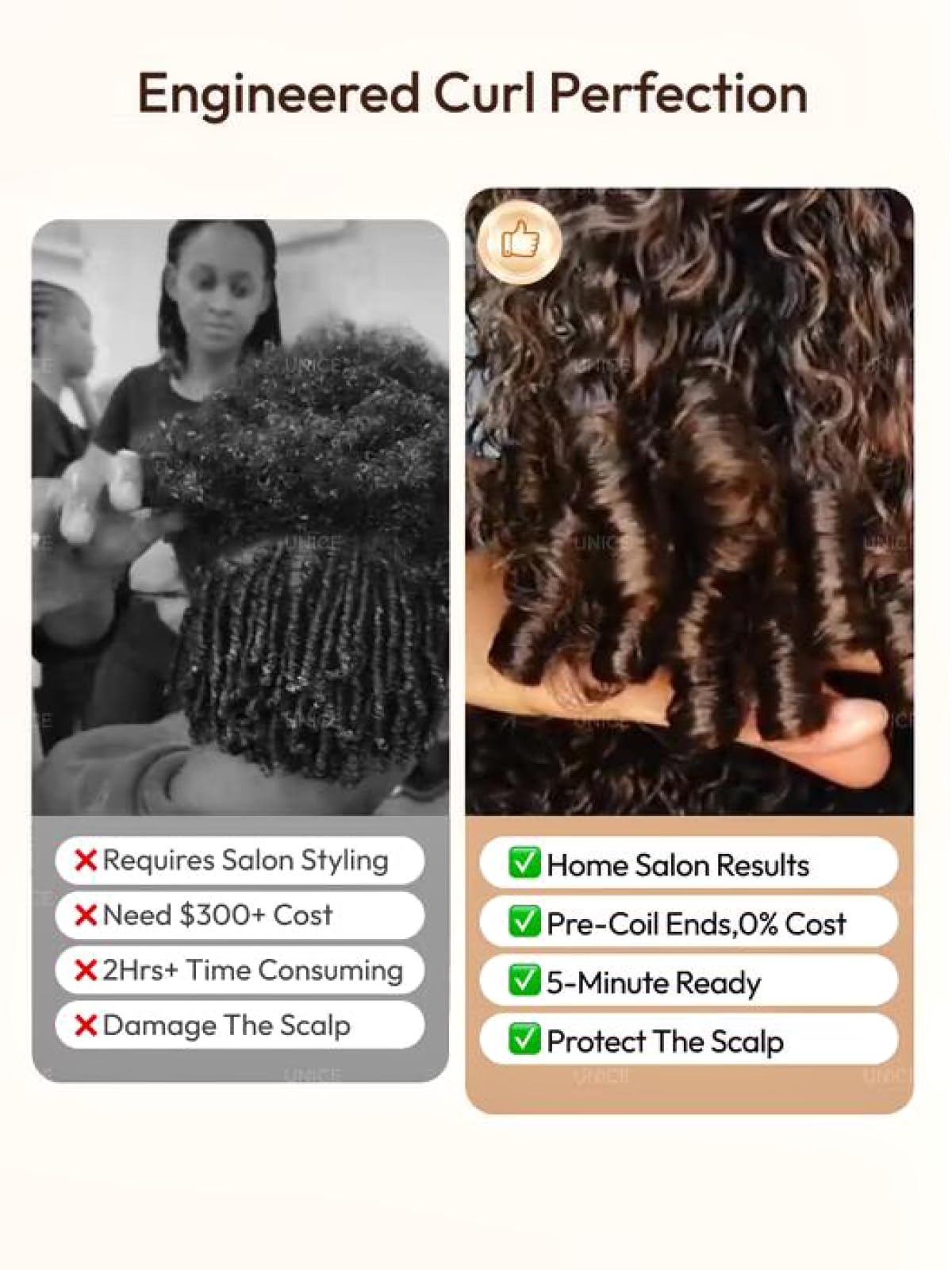 UNICE Burmese Curly Human Hair Wig with Finger Coil Ends Glueless 7x5 Lace Front Drawstring Wig Pre Plucked Pre Cut Put On and Go Black to Chestnut Brown Ombre 18 inch
