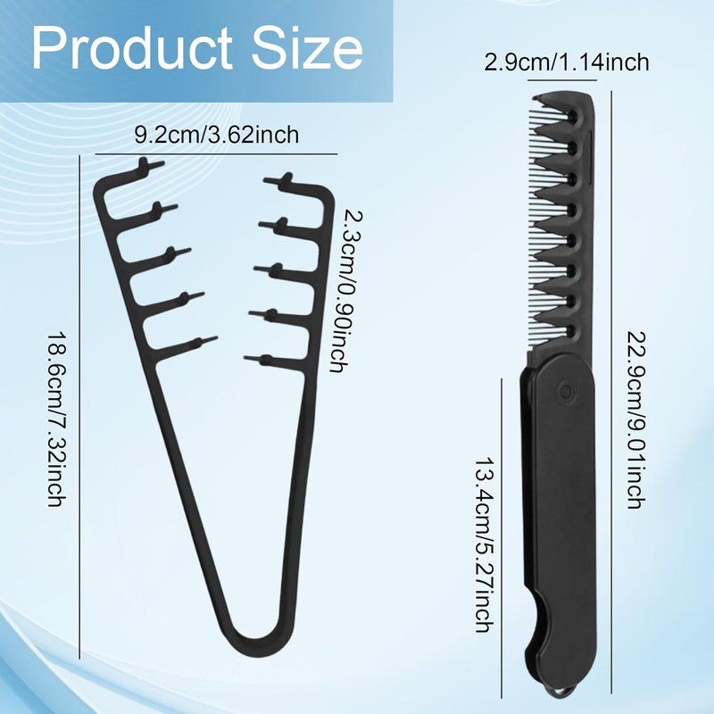 Wide Toothed Hair Comb Set - Dual-Purpose Textured Grip & Folding Design for Travel | Voluminous Styling Accessory