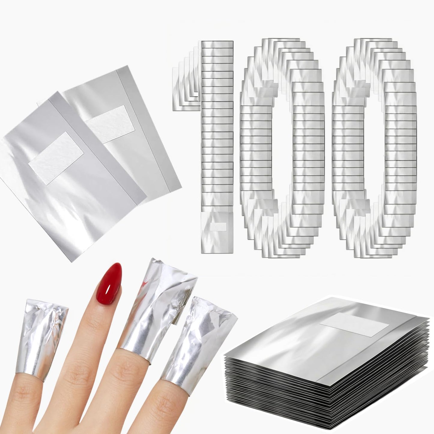 Modelones Nail Polish Remover Foil Wraps - 100 Pcs Pre-Cut Gel & Acrylic Removal Pads for Professional Nail Art | Home & Salon Use