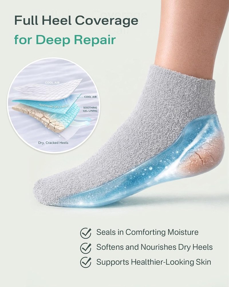 Moisturizing Socks for Dry Cracked Feet - Aloe Gel Heel Protector | Size 9-11, Foot Spa Care