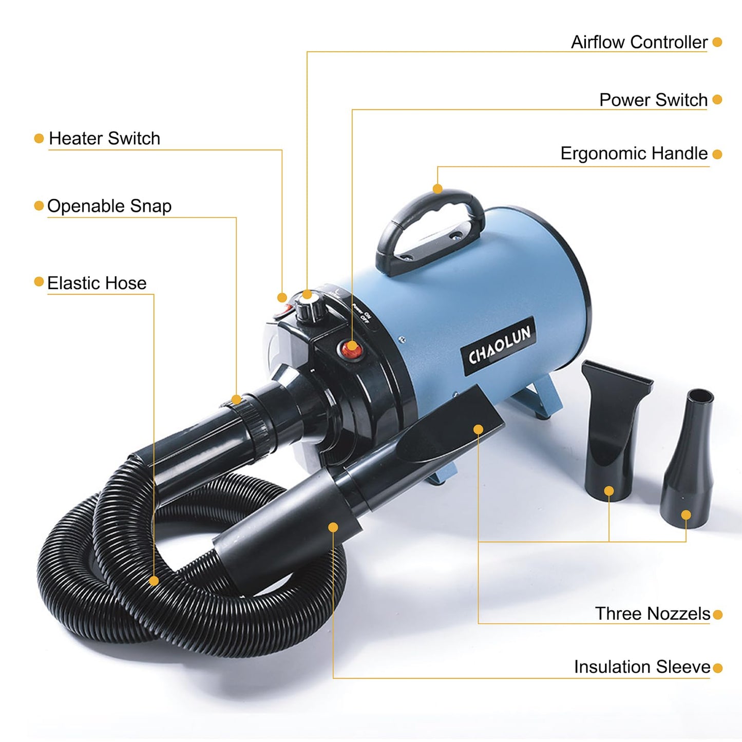 CHAOLUN Dog Dryer for Pet Grooming, Pet Hair Dryer with Heater, Blue