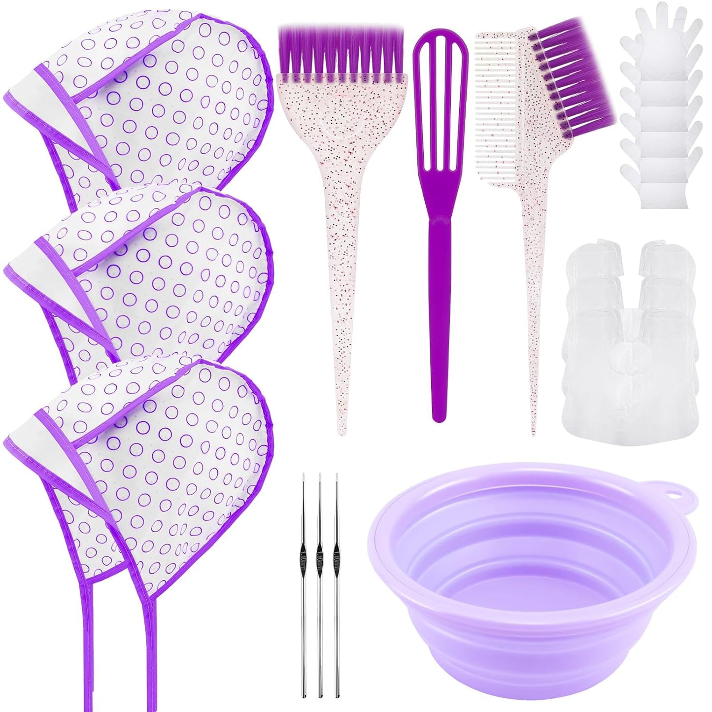 19PCS Hair Bleach Highlighting Kit - Complete Home Salon Tools Set | Includes Dye Brush, Bowl, Gloves & More (Pink)