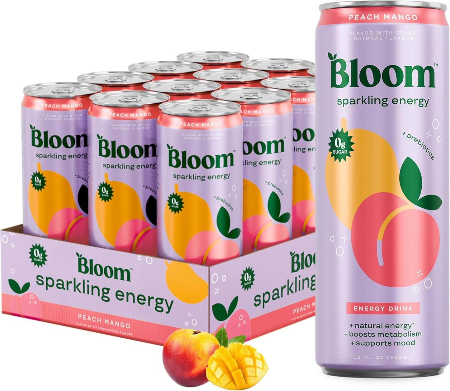 Sparkling Energy Drink Variety Pack - Natural Caffeine, Zero Sugar, 180mg - Antioxidant-Rich, Prebiotics | 12oz, 12 Pack
