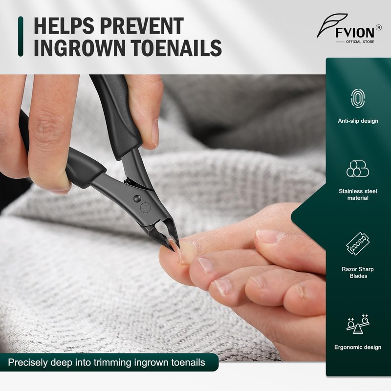 FVION Straight Blade Toenail Clippers, Comfort Handle Ingrown Toe Nail Clippers for Thick Nails for Seniors, Finger Nail Clippers for Adult (Black)