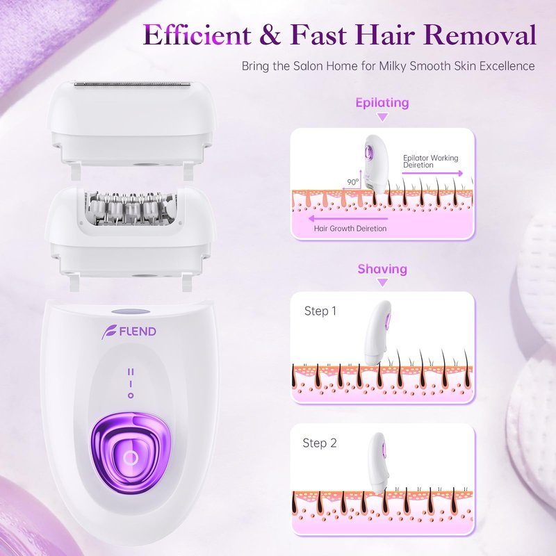 Epilator for Women, Cordless Facial Hair Removal Device with Shaver Head and Trimmer, Smooth Glide Epilators 2 Speeds & 36 Tweezers for Face Legs Arms Armpit Bikini