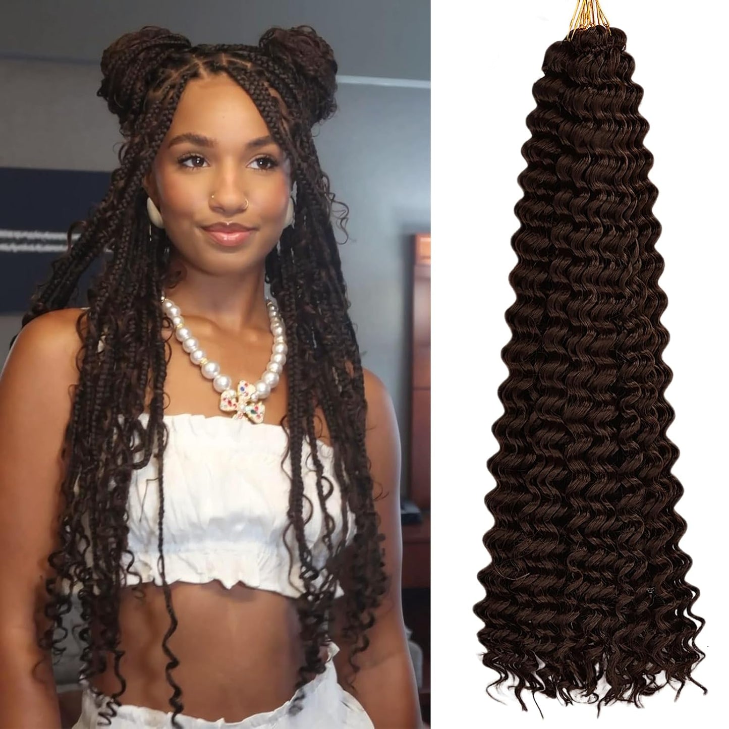 Ocean Wave Crochet Hair Extensions - Deep Wave Synthetic Braiding Hair for Women | 24 Inch, #1B (Pack of 2)