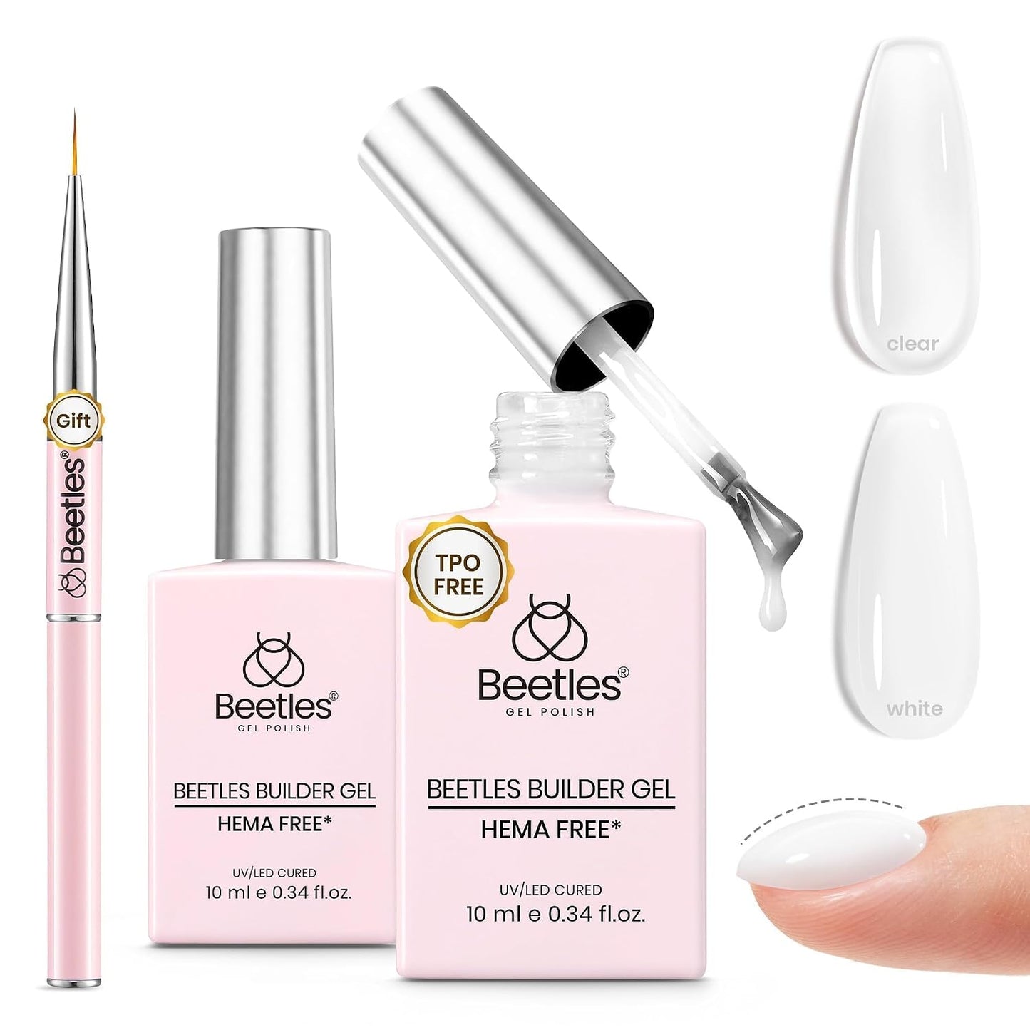 Beetles Builder Gel - Clear Nail Strengthening Gel Set | 3 Pcs for DIY Salon Use, UV & LED Compatible