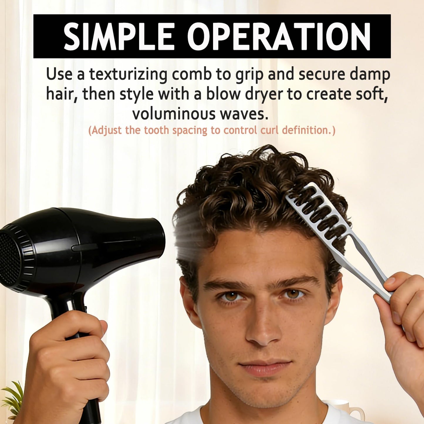 2 Pcs Texture Comb men, Upgrade Voluminous wide-toothed hair comb Men's fluffy texture, Apparatus Maximum Lift Roots Volume Tool, ABS Plastic with Textured Grip Tool for Men (Black+Grey)
