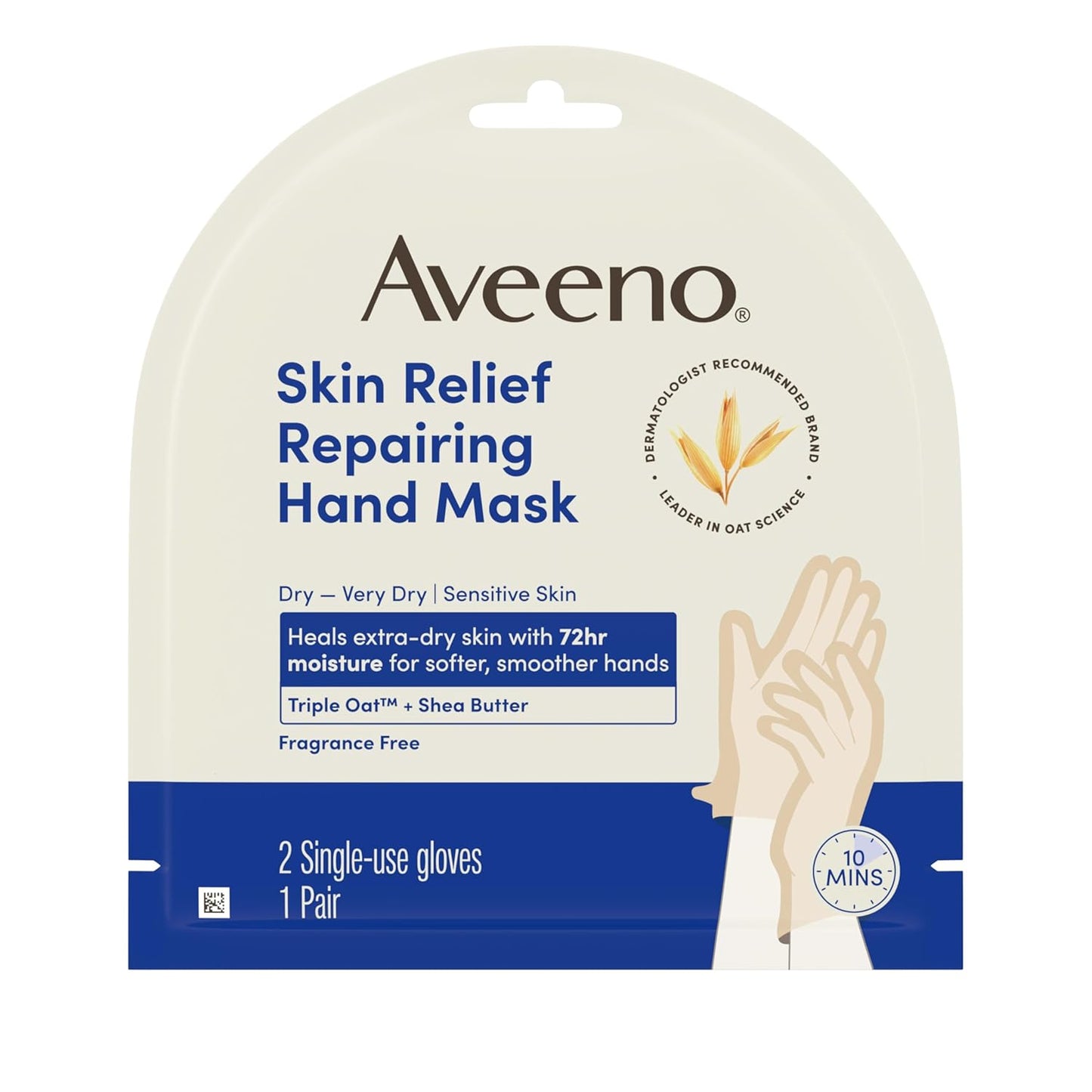 Aveeno Skin Relief Hand Mask - Moisturizing Gloves with Triple Oat & Shea Butter for Very Dry Skin | Fragrance-Free, 1 Pair