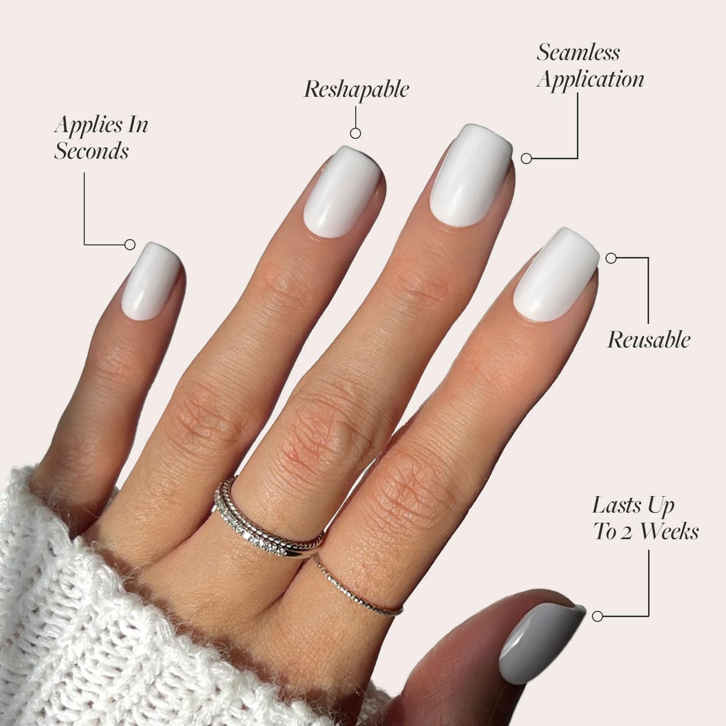 Glamnetic Press On Nails - Lilac Gray | Opaque Pale Light Lilac Gray Short Squoval Fake Nails, Salon Quality | 15 Sizes - 30 Nail Kit with Glue