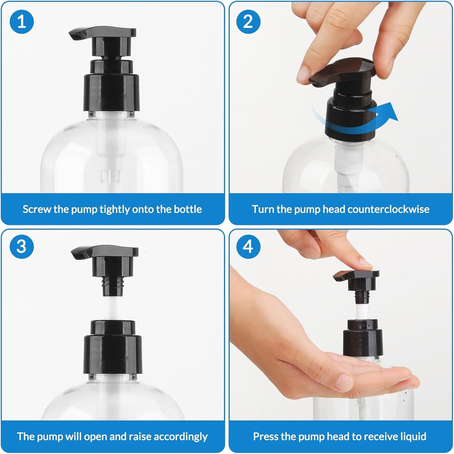 Empty Pump Bottles Dispenser - 2 Pack 300ml Clear Plastic for Essential Oils, Soap, Lotion & Shampoo