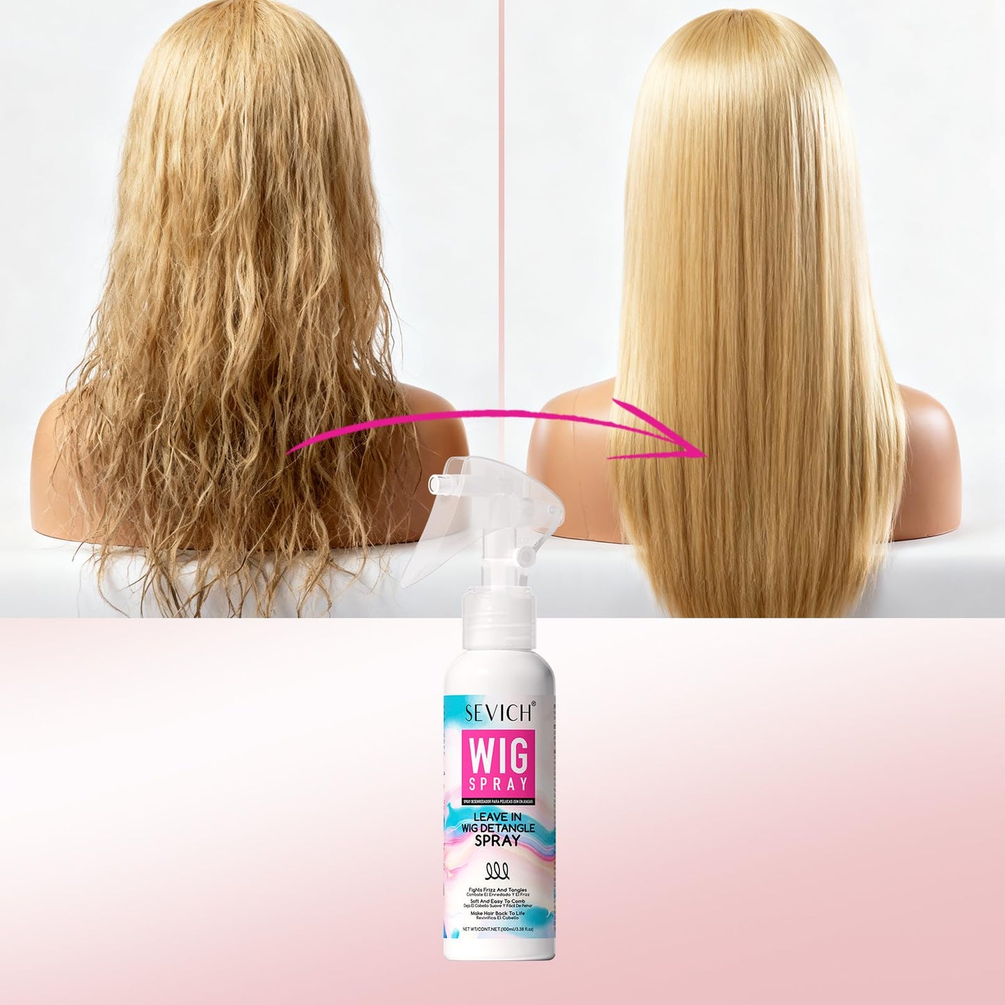 SEVICH Leave In Wig Detangle Spray,Detangler & Cleanser Wig Spray for Synthetic,Smooths Frizz,Repairs Dry Hair,Lightweight Formula,Long Lasting Scent,100ml