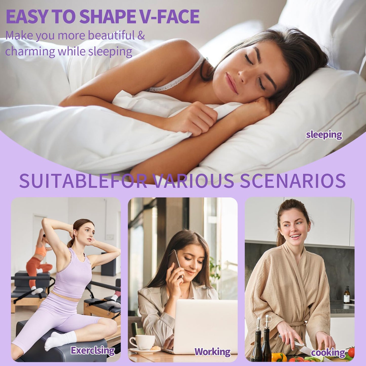 MixS Live Adjustable Chin Strap - Double Chin Eliminator for Sleeping, V-Line Face Mask for Women, Reusable Jaw Exerciser & Facial Slimming Belt for Sagging Skin, Breathable Night Wear
