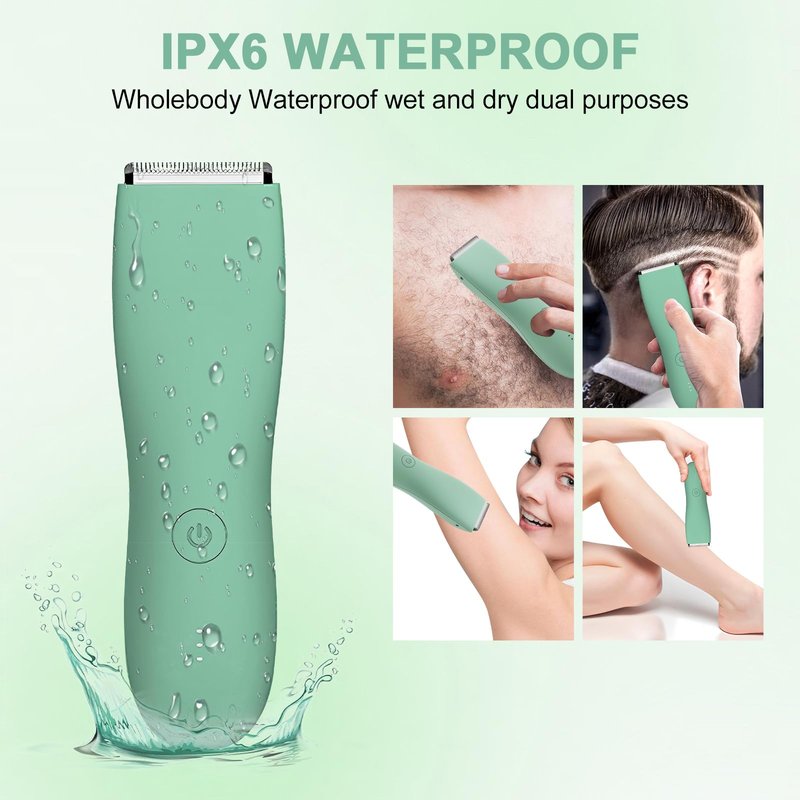 Pubic Hair Trimmer for Men and Women,Electric Shaver for Chest,Legs & Bikini,Waterproof Wet/Dry Shaver,USB Recharge Dock(Green)