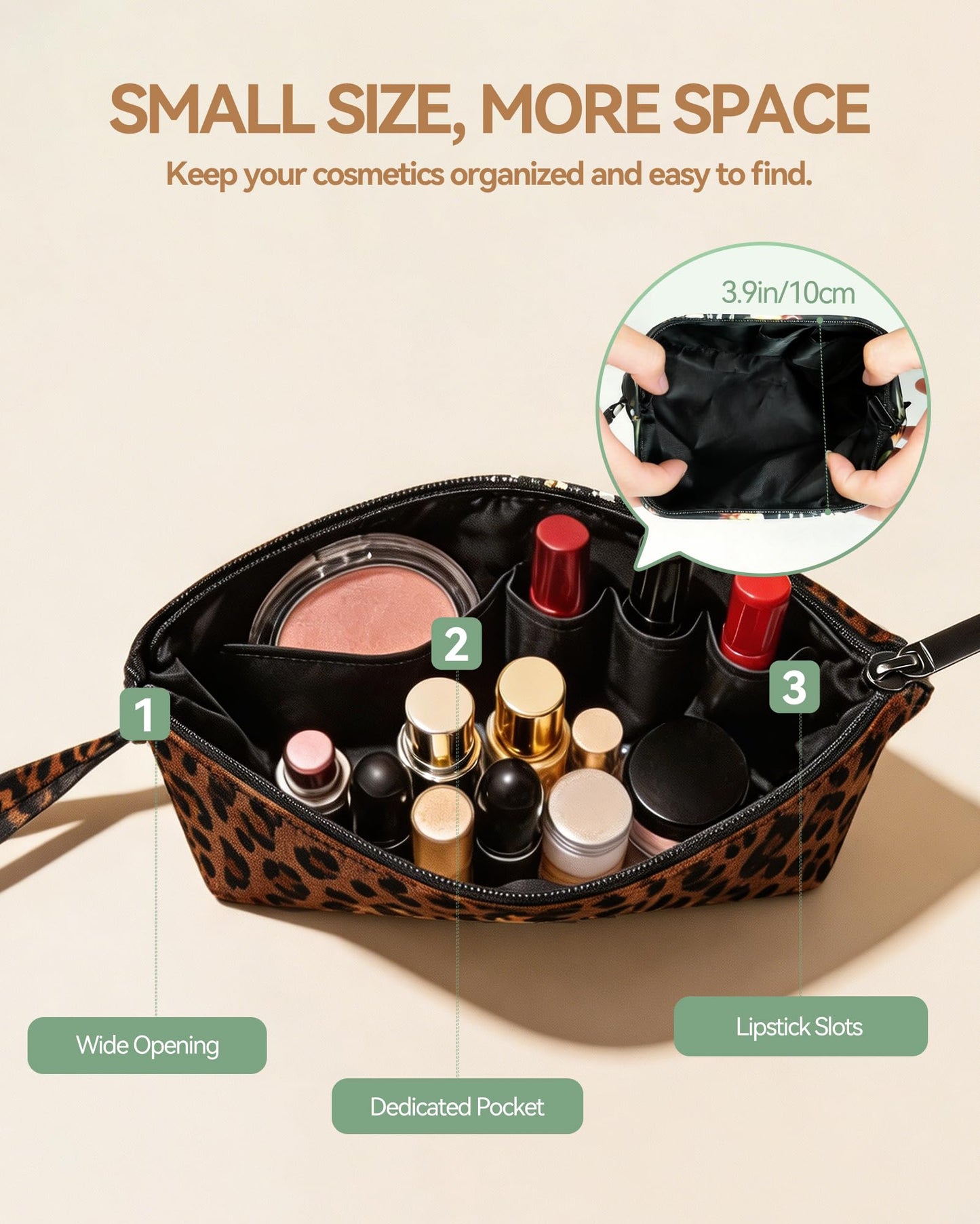Gloppie Leopard Small Makeup Bag for Purse Wristlet Cosmetic Bag for Women