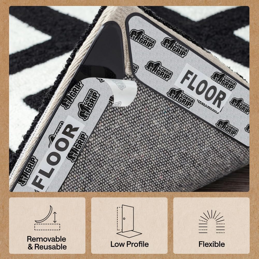 Gorilla Grip® Rug Gripper Pads - 16 Reusable Double-Sided Stickers for Area Rugs | Renter-Friendly, Non-Slip Solution