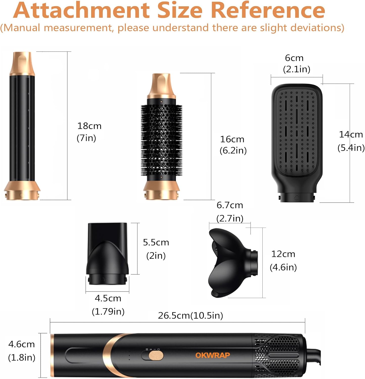 Blow Dryer Brush 6-in-1 | Foldable Hot Air Brush for Volumizing, Curling & Straightening - Detachable Design