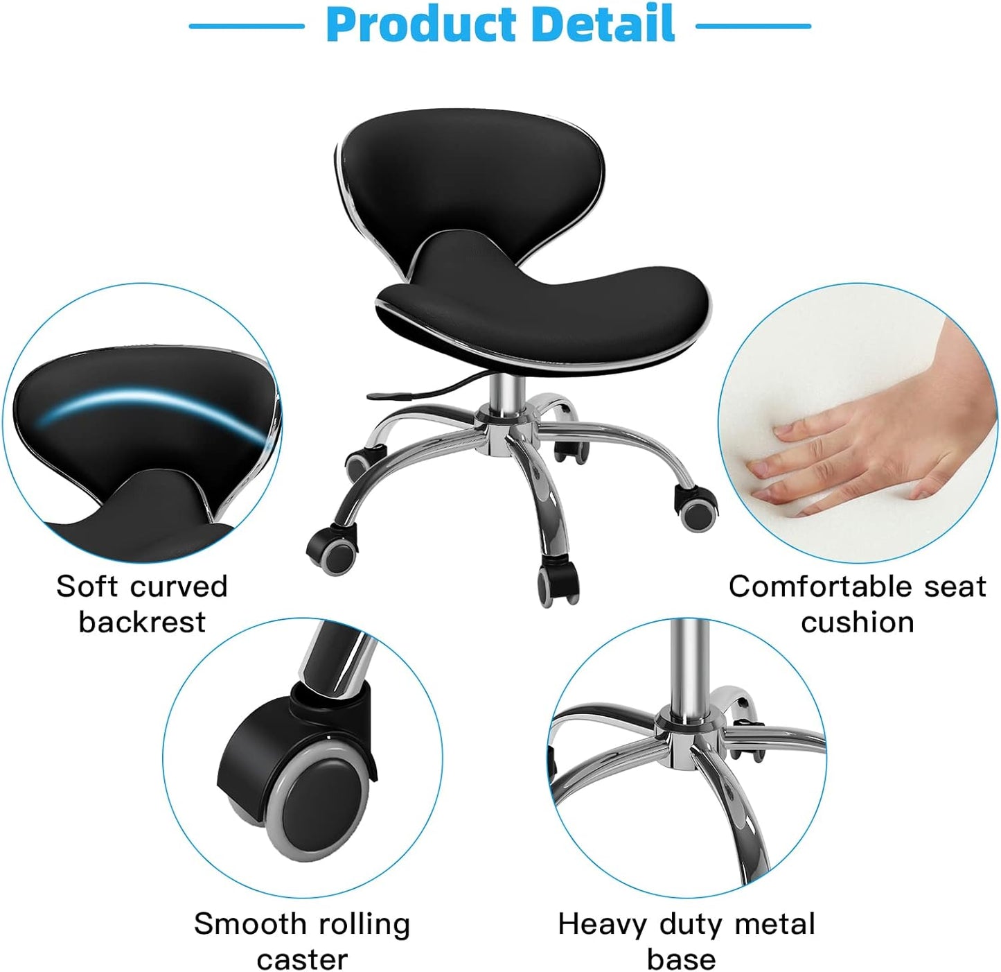 Ergonomic Pedicure Chair for Nail Tech - Adjustable Height, Hourglass Back Support | Ideal for Salon, Spa & Tattoo Use