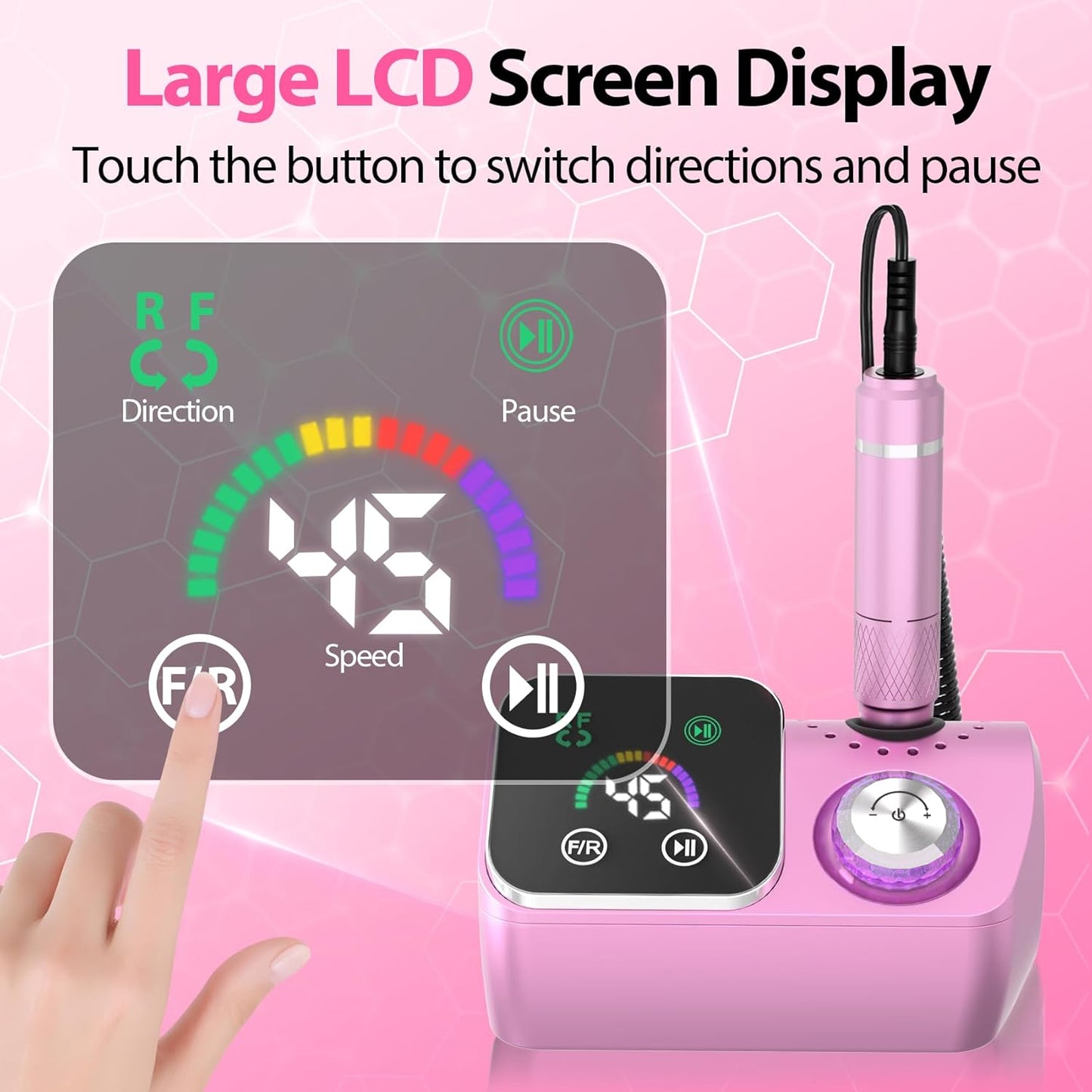Electric Nail Drill E-File Machine - 45,000 RPM Corded Kit with Low Noise & LED Display for Acrylic Gel Nails | Salon & Home Use