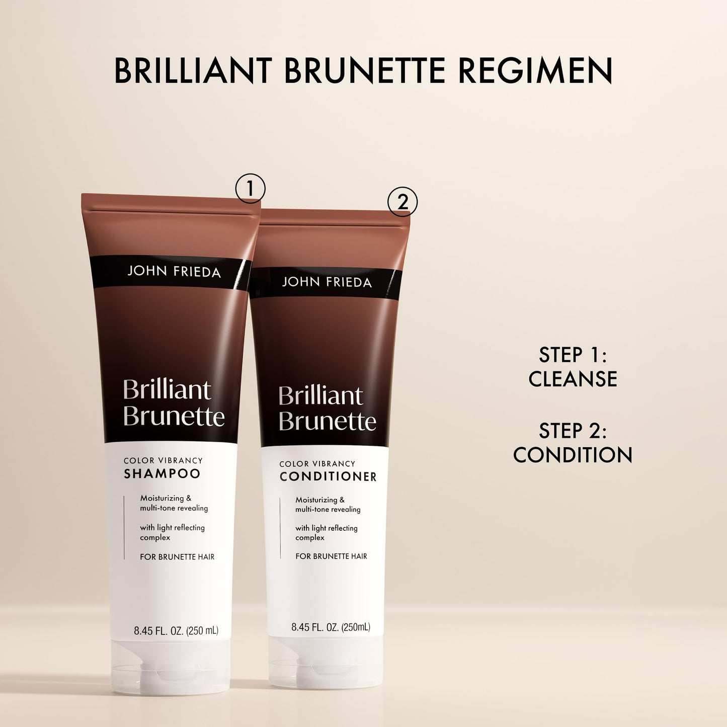 John Frieda Brilliant Brunette Color Vibrancy Shampoo, Brunette Shampoo, 8.45 Fl Oz, Pack of 2