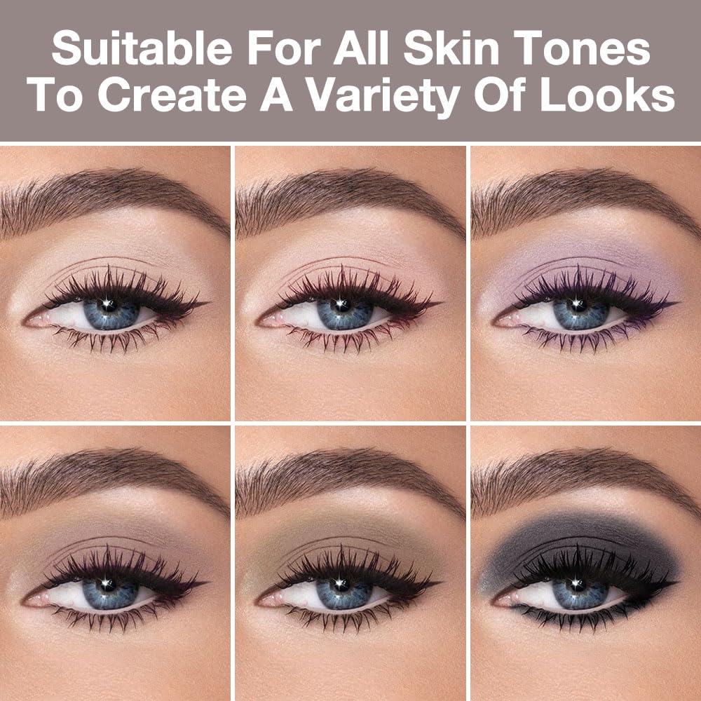 HHLTOH 6 Colors Eyeshadow Palette, Nude Smokey Matte Neutral Eye Shadow for Blue & Brown Eyes, Light Brown Taupe Grey Black, Highly Pigmented Blendable, Mini Travel Palette with Mirror, 05