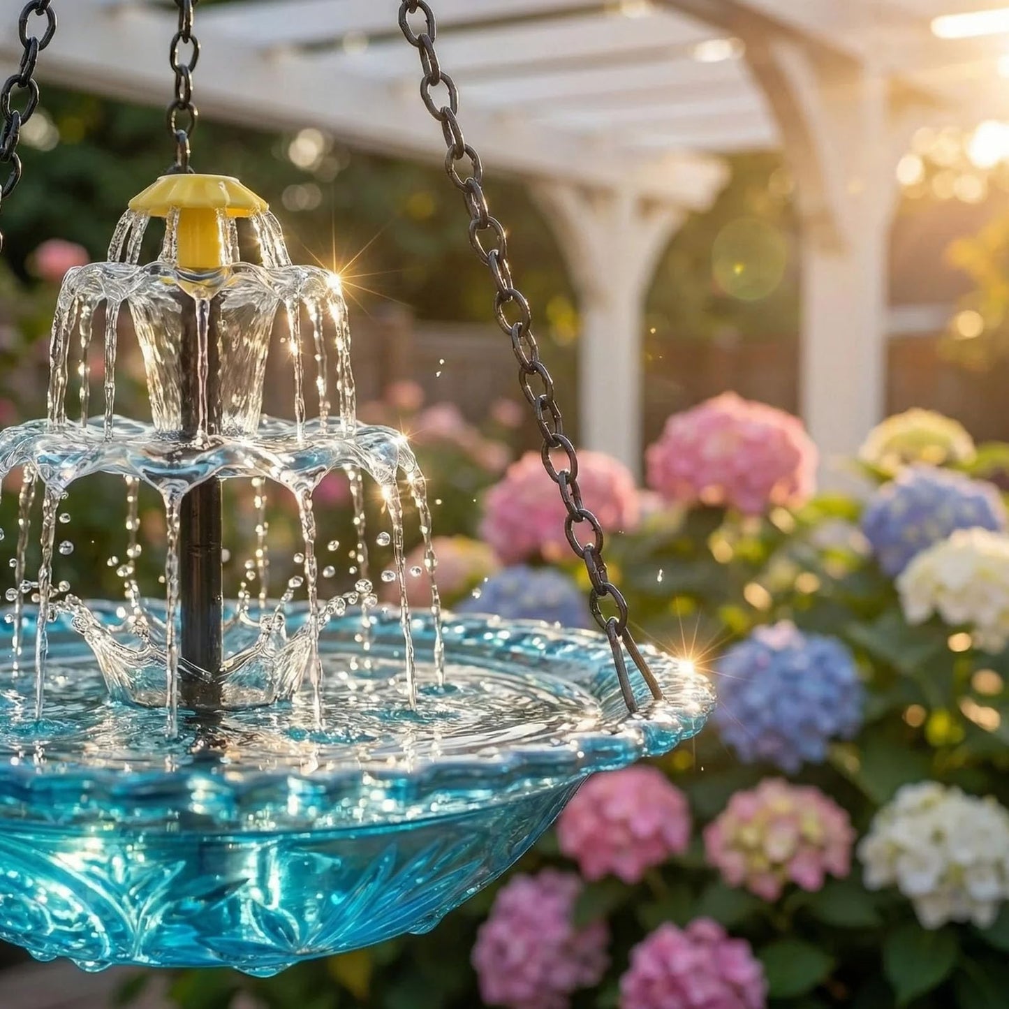2026 Solar Cascade Hanging Bird Bath Fountain, Solar Powered Birdbath Water Fountain Pump Dispenser, Outdoor Decor Hummingbird Bath Shower Bowl Kit, Garden Gift for Yard Patio Decoration (Blue)