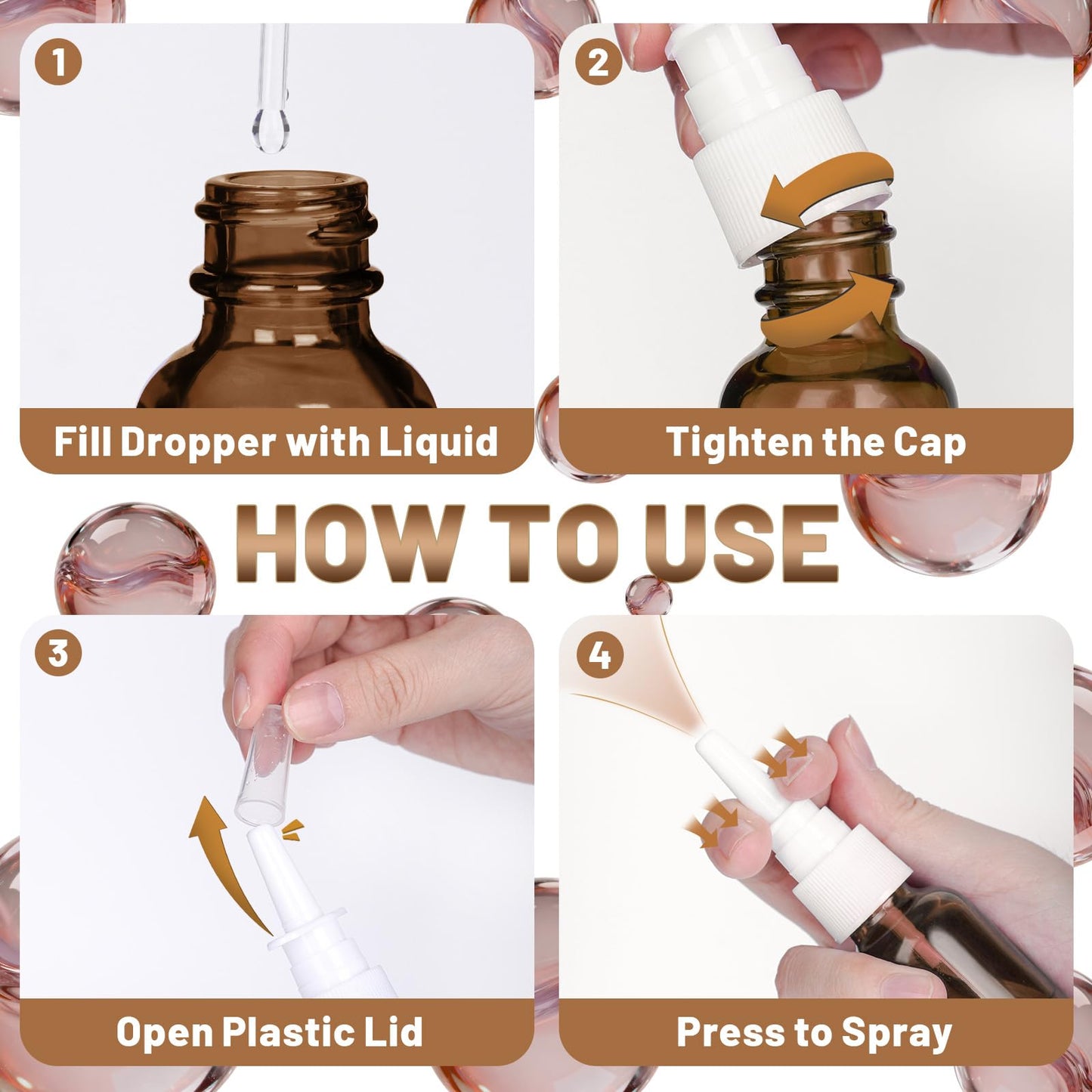 1 oz Empty Amber Glass Nasal Spray Bottles 10 Pack Leakproof & Durable