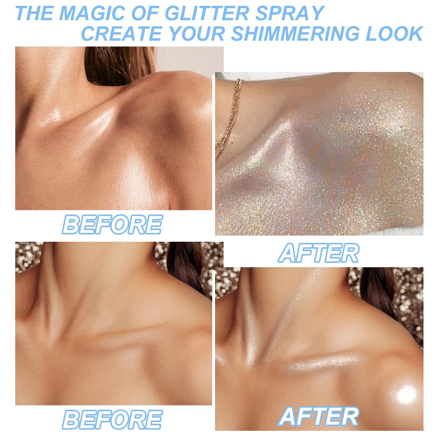 Hair and Body Glitter Spray, Shimmering Powder Sparkle Powder Makeup, Glitter Loose Sparkle Makeup for Body Highlighter,Festival Prom Rave Accessories (Glint-Rainbow)