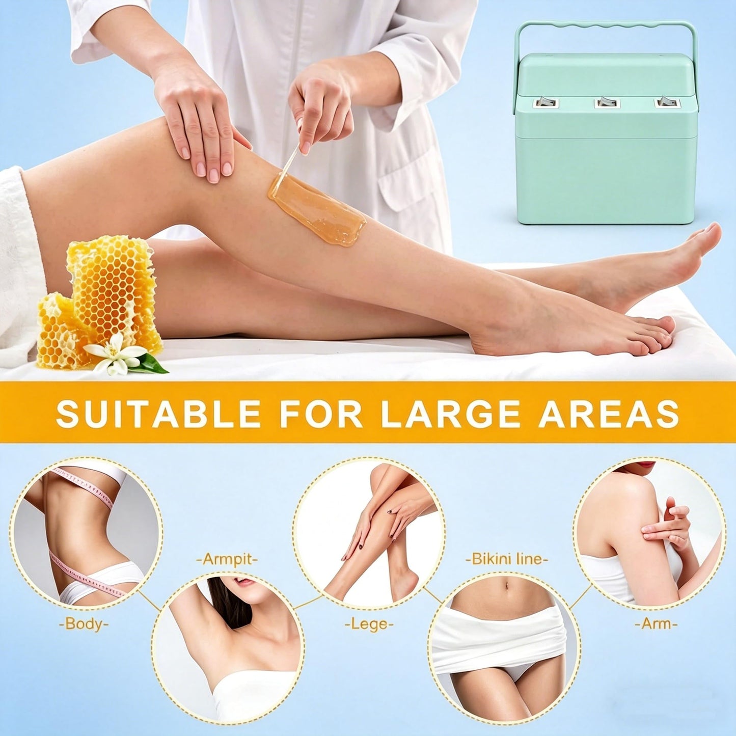 JOJOCOSMO 3 IN 1 Roll On Waxing Kit, Fast Heating Wax Warmer Machine with 3 Honey Wax Roller Refill, Wax Roller Heater Kit for Full Body Hair Removal, Ideal for Home & Salon Use