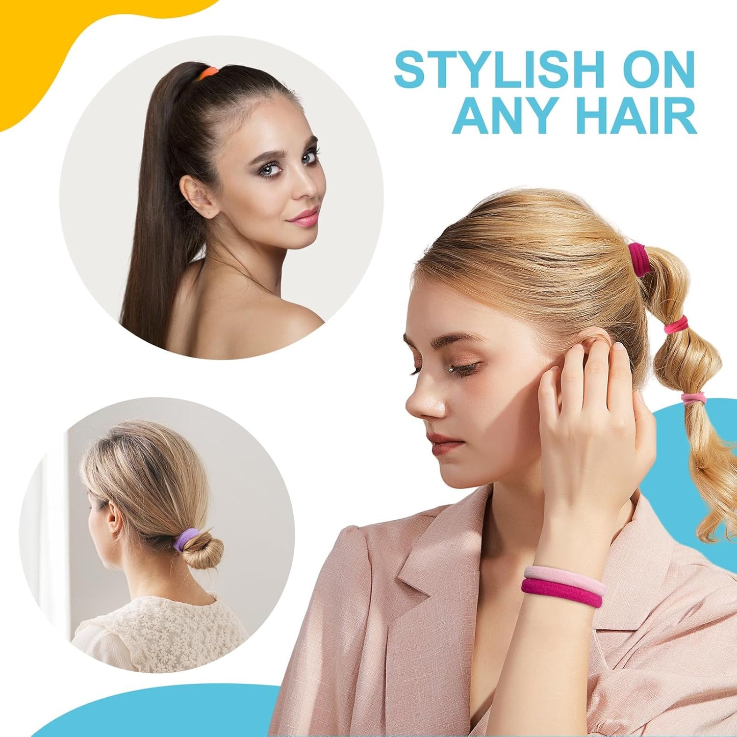 Seamless Hair Band | No-Crease Ponytail Holders - 10 Multi-Color Small Hair Ties (4cm)