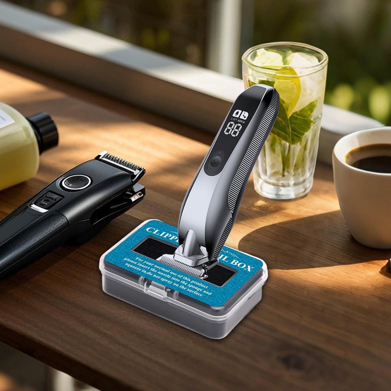 15g Hair Trimmer Oil Lubricant Sponge, Hair Clipper Blade Oil Dip Box, Portable Barber Applicator for Electric Shavers, Reduces Friction & Noise, Pro Stylist Maintenance Tool