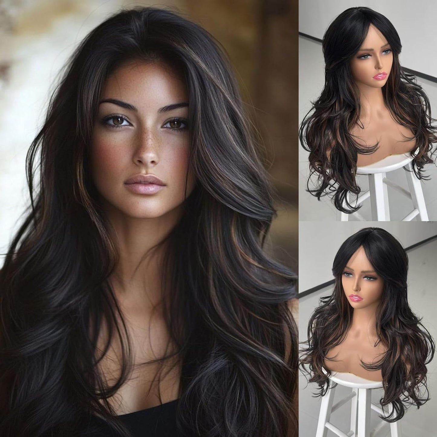 Layered Wavy Wigs for Women - Synthetic Butterfly Haircut, Natural Black, Heat Resistant | Perfect for Daily & Party Use