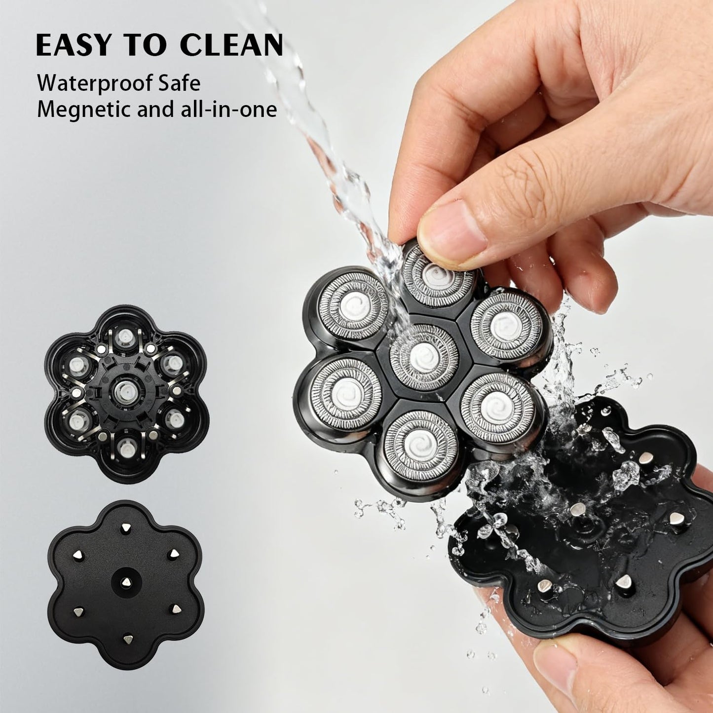 VODOZAVA Head Shaver Replacement Heads Magnetic 7 Blades Razor Replacement Blades Compatible with Freebird Shaver & Other Brands (hmblack7B4P)