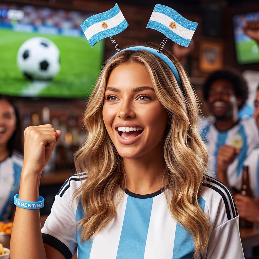 CAKURE Argentina Headband Soccer Fan Headbands Silicone Bracelet for Sports Events (Argentina Fan Set)