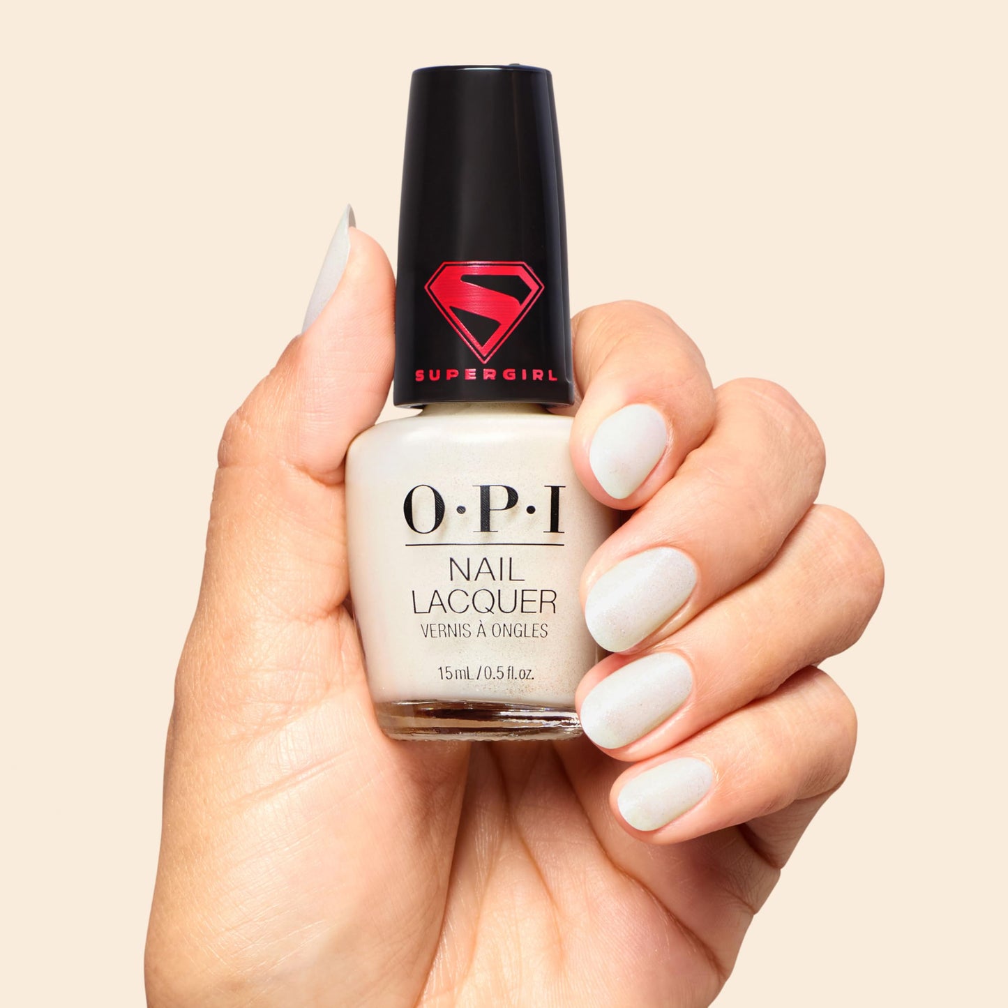 OPI Nail Lacquer My Kryptonite | Semi-Sheer Soft White Silver Pearl Chip Resistant Nail Polish x Supergirl Collection