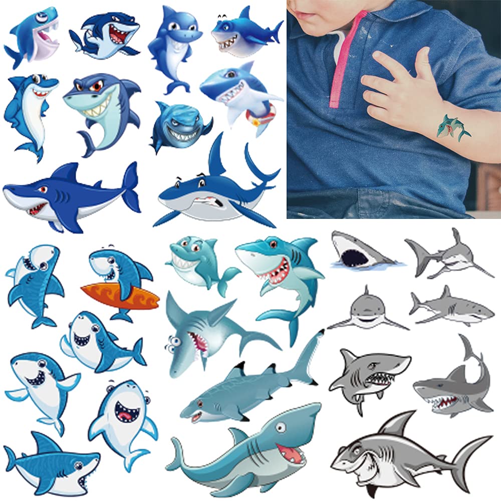 54Pcs Shark Temporary Tattoos, Under Ocean Fish Animals Fake Tattoo Stickers Decorations, Home Activity Classroom School Prizes Rewards, Birthday Party Favor Supplies