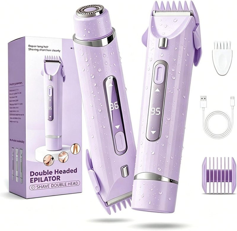 Women's Electric Shaver - 2-in-1 Bikini Trimmer with LED Light | Rechargeable Cordless Body Hair Removal for Face, Underarms, Legs - Purple