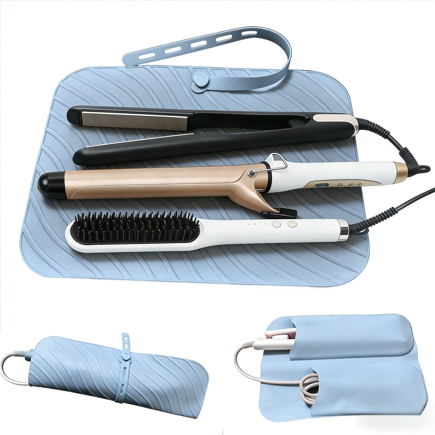 Oversize Silicone Heat Resistant Mat Pouch – 2 in 1 Portable Travel Storage Bag for Curling Iron, Flat Iron, Hair Straightener and Hot Styling Tools (Blue)