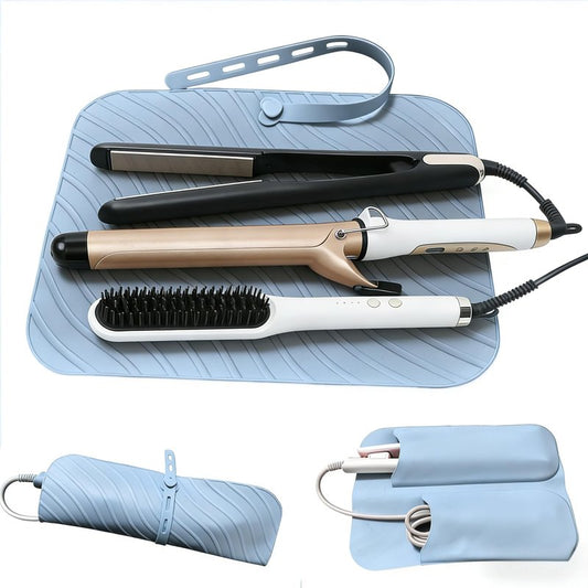 Oversize Silicone Heat Resistant Mat Pouch – 2 in 1 Portable Travel Storage Bag for Curling Iron, Flat Iron, Hair Straightener and Hot Styling Tools (Blue)