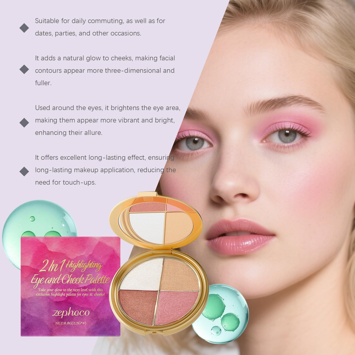 Dulele Eye & Cheek Palette, 4-in-1 Eyeshadow Blush & Highlighter Makeup Kit