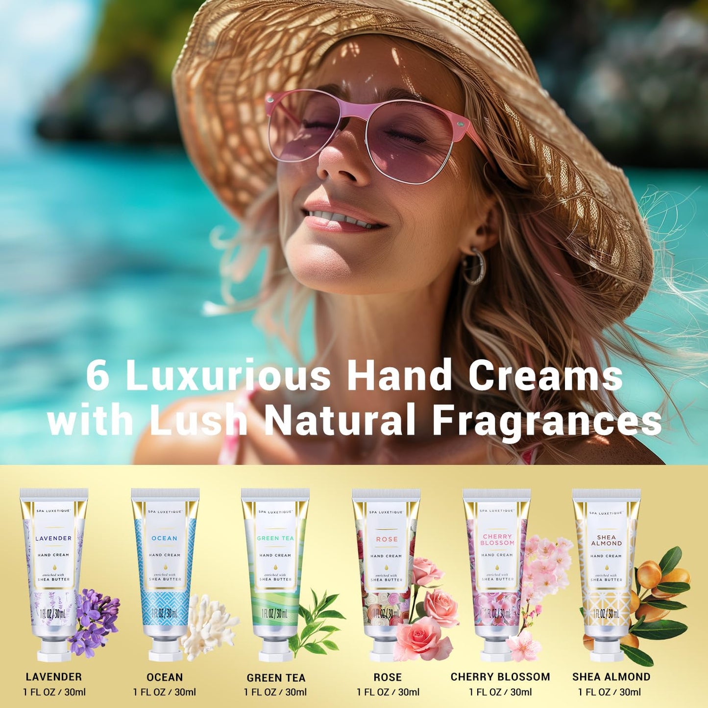 spa luxetique Hand Cream Gift Set for Women, Mini Moisturizing Hand Lotion for Dry Cracked Hands, Hand Lotion Travel Size Hand Cream, Birthday Gifts for Women, Graduation Gift for Girl, 6 x 1 OZ