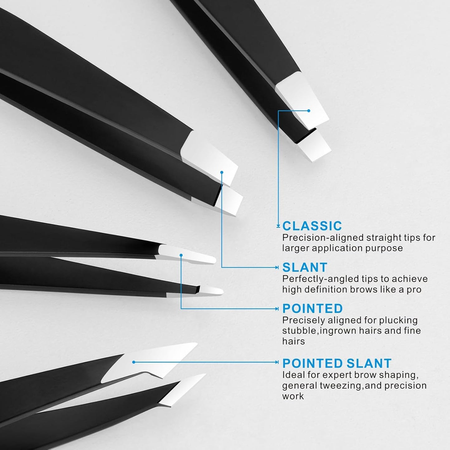 Professional Stainless Steel Tweezers Set - Precision Eyebrow & Facial Hair Removal | Black