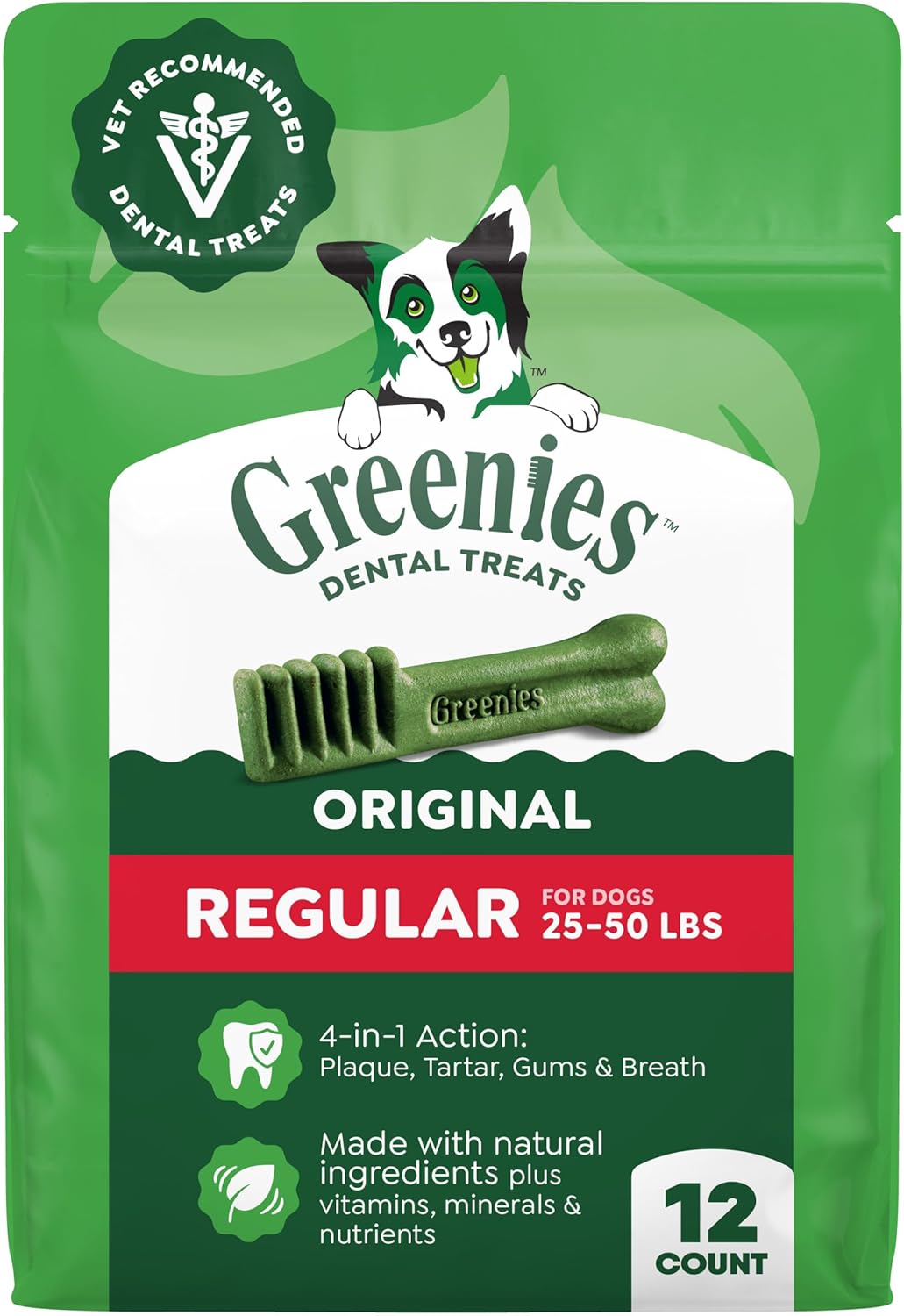 Greenies Natural Dental Dog Treats - Veterinarian-Recommended Chews | Regular Size, Original Flavor, 36 oz. Pack