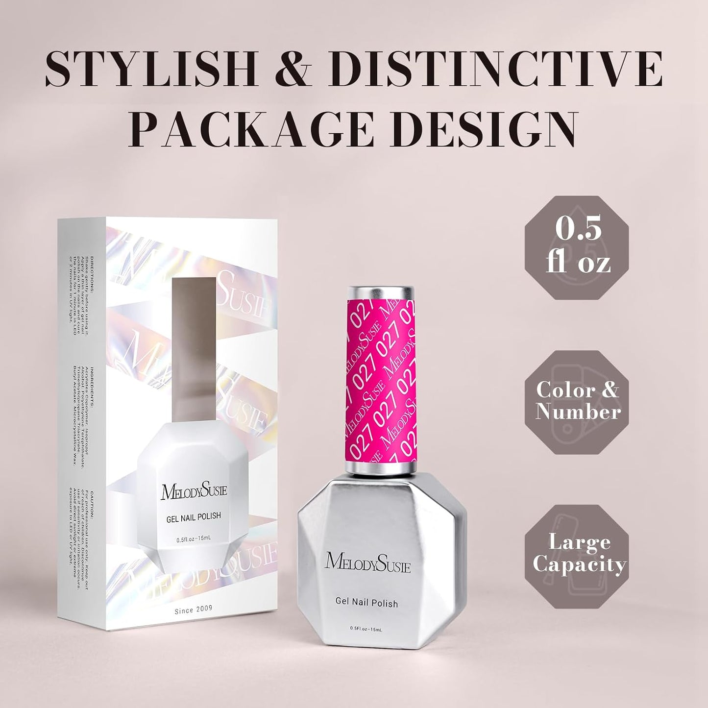 MelodySusie Neon Pink Gel Nail Polish - Bright Hot Pink Soak Off UV LED | 0.5 fl oz for DIY Nail Art & Manicure