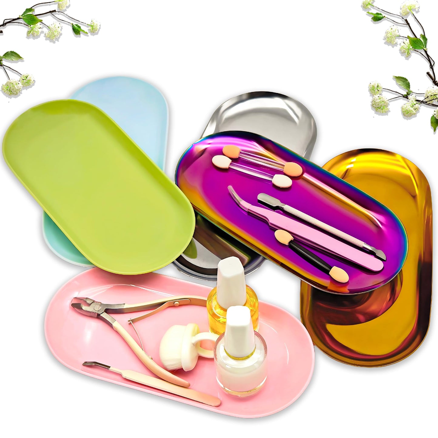 cgllwnmix Nail Tray Pink Manicure Tool Tray Display Nail Art Dish Storage Oval Manicure Tray Jewelry Rhinestone Cosmetics Organizer Decorative Small Storage Plate
