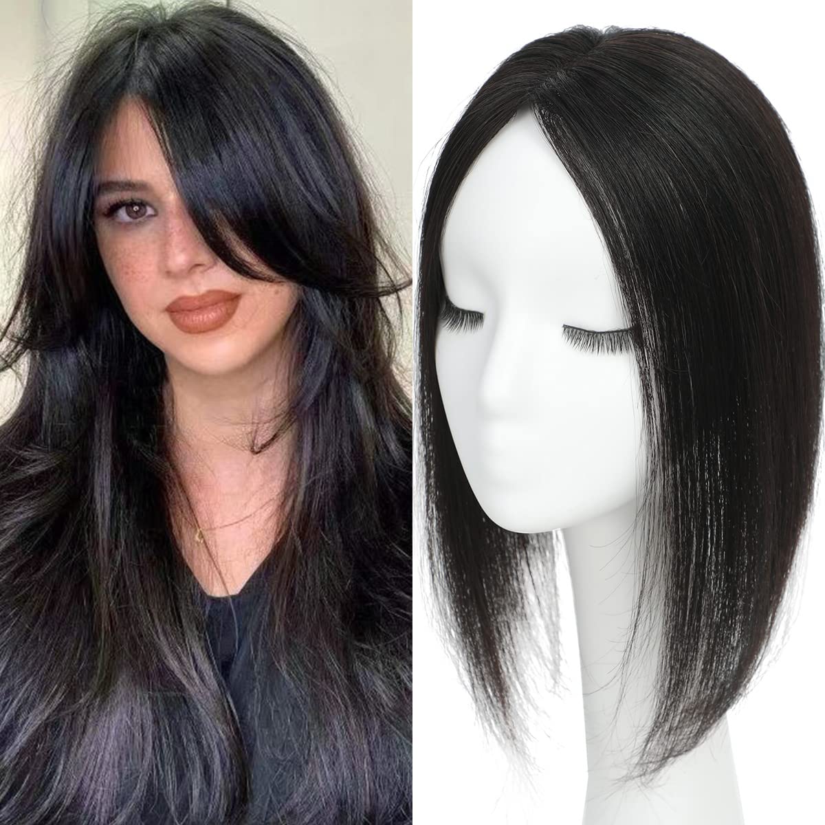 Aimeolyn Hair Toppers for Women - 16-Inch Real Human Hair | 8x8 Inch Big Base Coverage