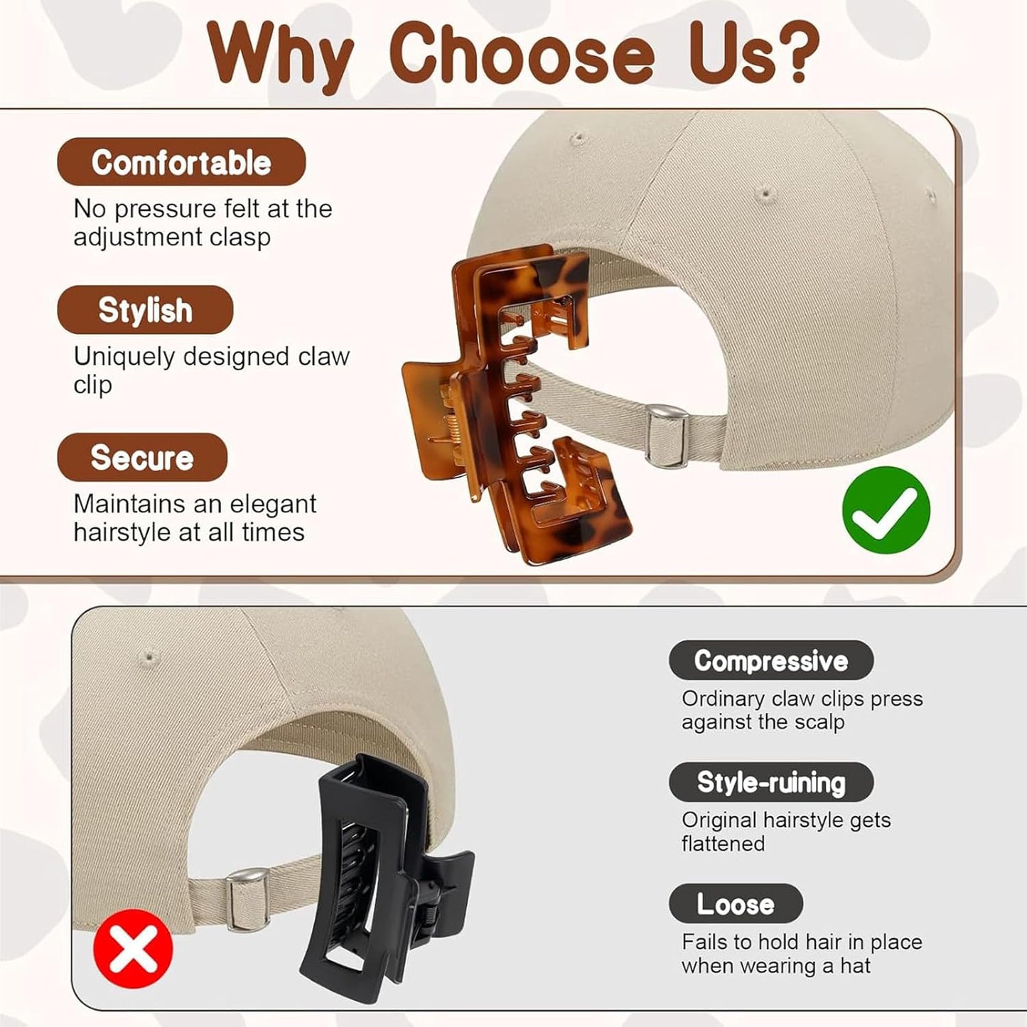 Hat Hair Clips - 4 PCS Claw Clips for Thick Hair | Stylish Accessories for Women